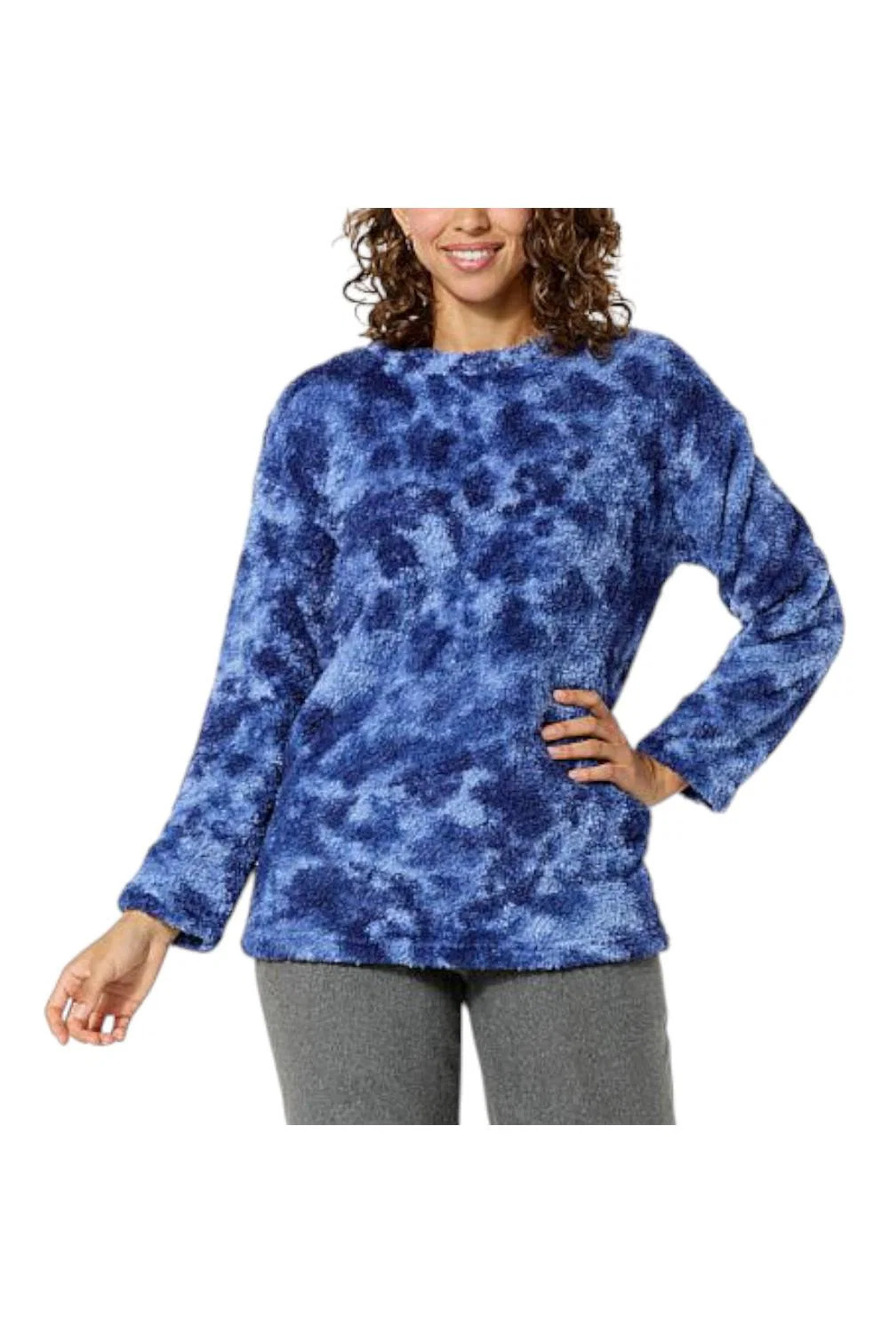 Comfort Code Women's Plush Knit Pullover Tunic Blue Tie Dye - Regular